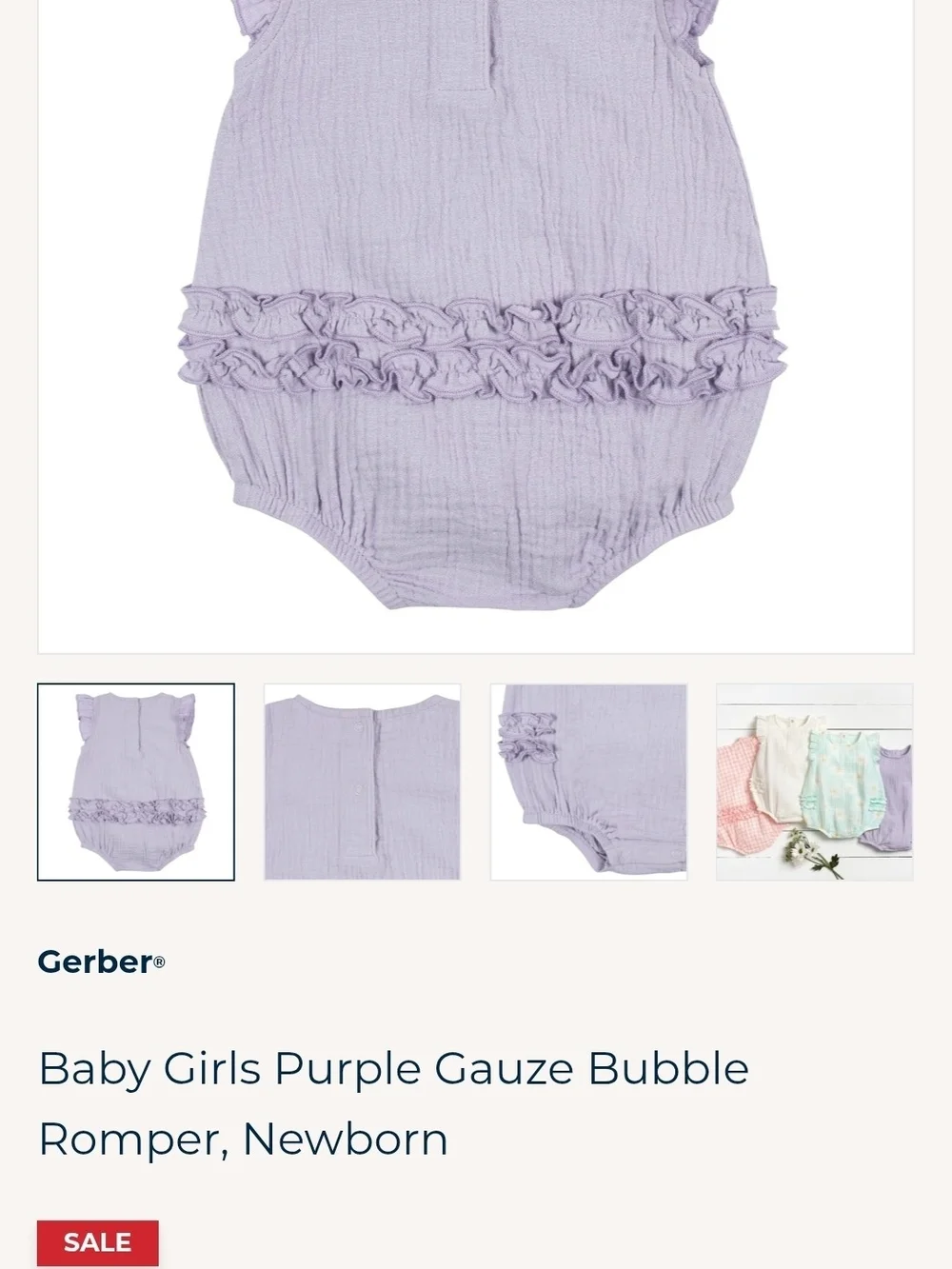 Gerber Baby Girls Purple Gauze Bubble Romper / Sunsuit (0 - 3 mos)
